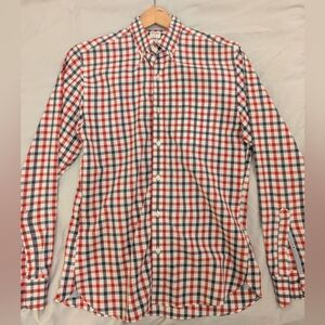 Bonobos mens dress shirt, size medium slim fit, red white blue checkered pattern